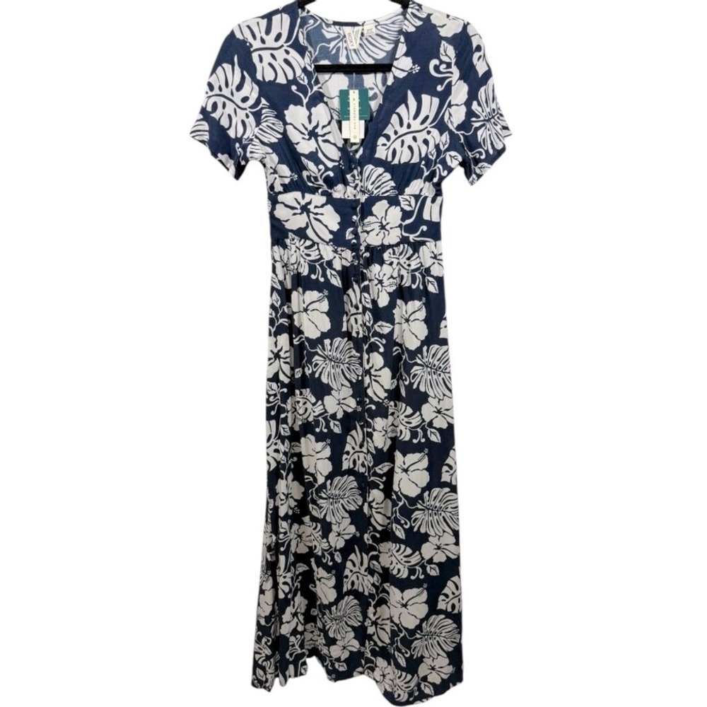 NWT Roxy Tropical Floral Ocean Echo Maxi Button Down Shirt Dress Navy Size XL‎ - Picture 5 of 15